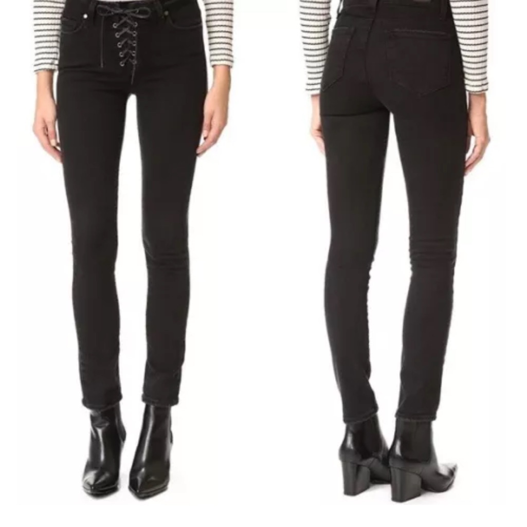 Paige Hoxton Ankle Peg Lace Up Black Denim Jeans Size 29